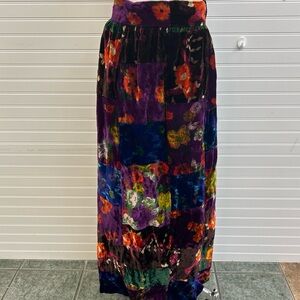 Vintage Loomtogs Patchwork Velvet Maxi Skirt Floral Boho 70s High Waist